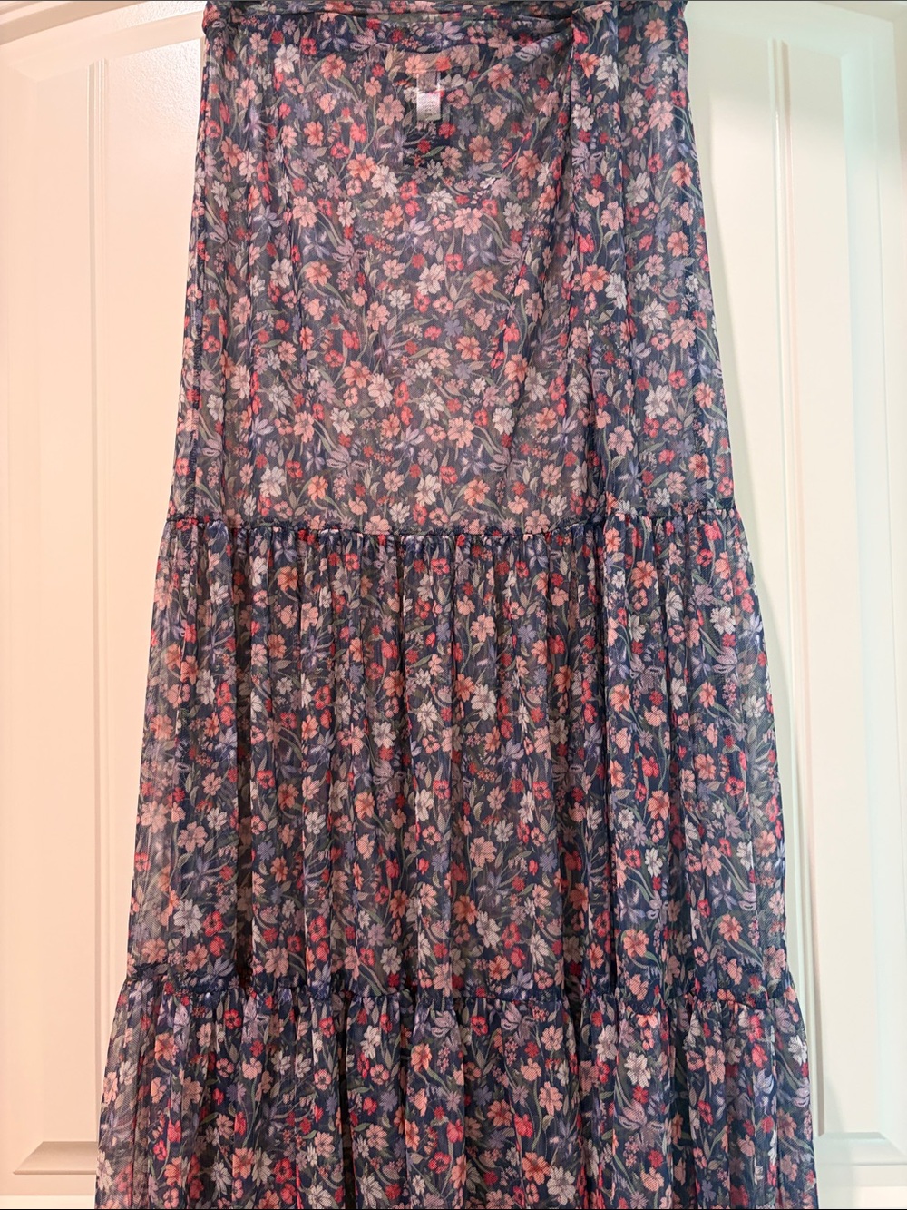 Hutch Navy Maxi Skirt with Pink Floral Print - Picture 3 of 5